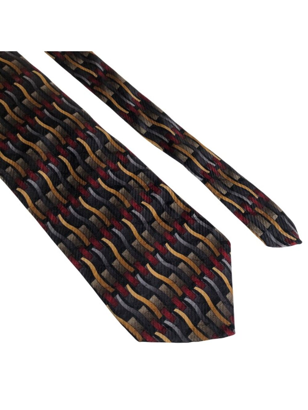Milano Silk Tie Geometric Multicolor Black Red Gold Mens Necktie Office Dad Gift